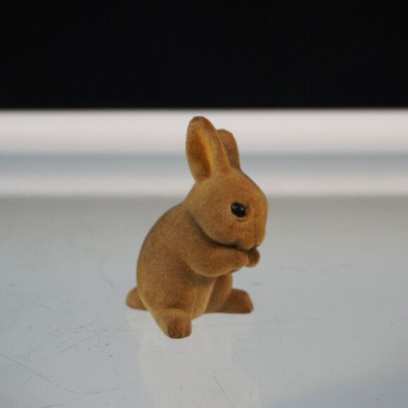 Vintage Hallmark Cards Flocked Bunny Rabbit Brown 3 in - Picture 2 of 5